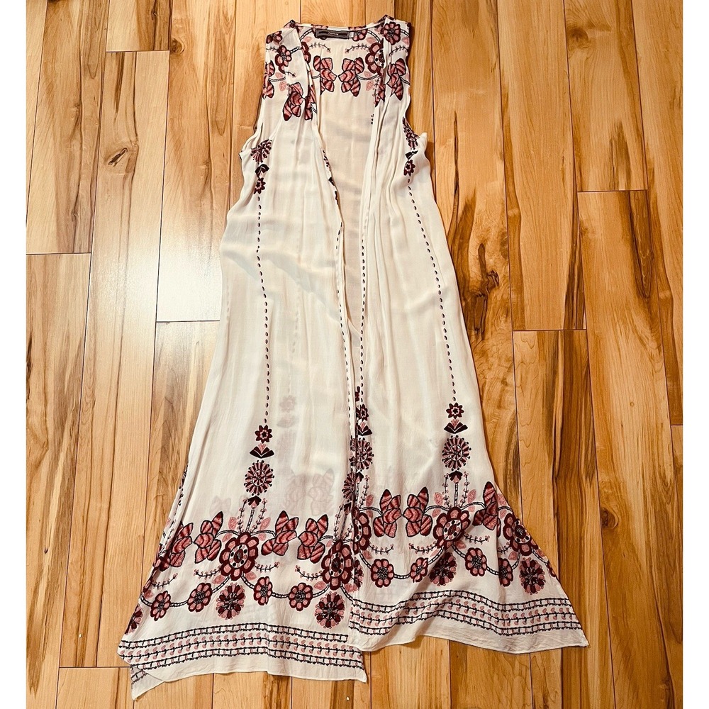 Sleeveless Maxi Cardigan Vest One size Floral White Western Boho Beach Cover Up